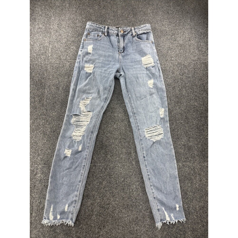 Aqua Girls Distressed Skinny Jeans Kids Size 10 Light Wash Stretch Denim EUC
